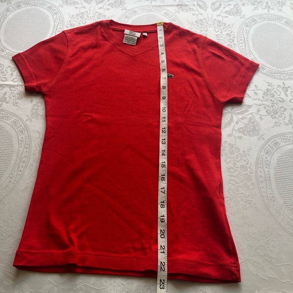 Lacoste Girls Size 38 (6) (XS-S) Red V-Neck T-Shirt Short Sleeves Logo Casual - Picture 8 of 15